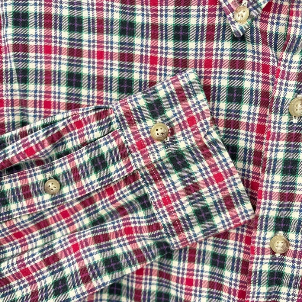 Ralph Lauren Shirt Mens Medium Red Green Plaid Button Down Tartan‎ Twill Vintage